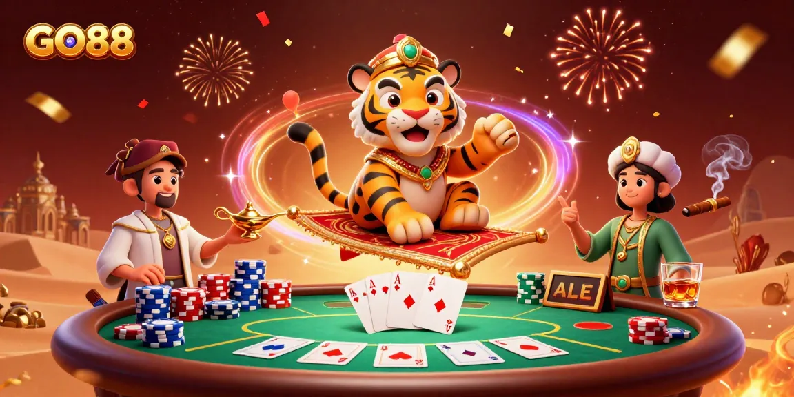Experience the thrill of GO88 with vibrant casino artwork illustrating a magical night of gaming adventure.