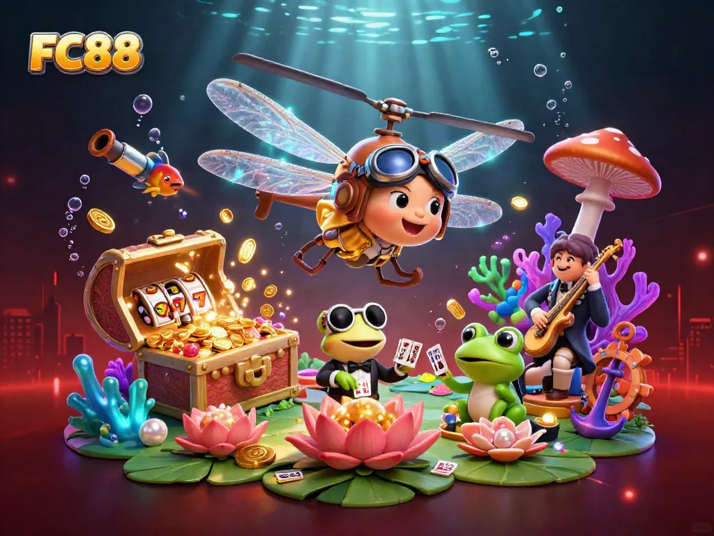 Engage in thrilling gameplay at FC88's vibrant lily pad casino showcasing dynamic slots and excitement.