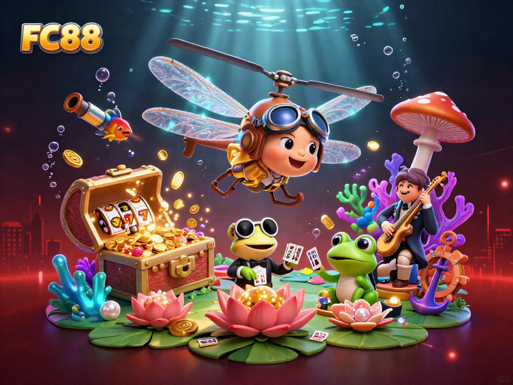 Engage in thrilling gameplay at FC88's vibrant lily pad casino showcasing dynamic slots and excitement.
