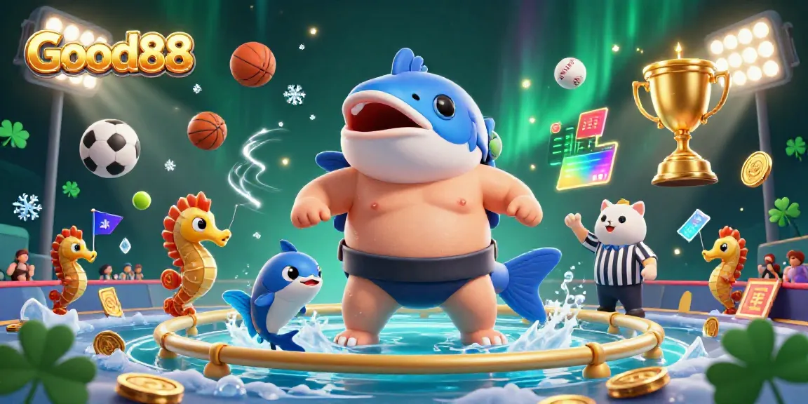 Play and win with Good88 in an exciting underwater casino match featuring fugu and seahorses.