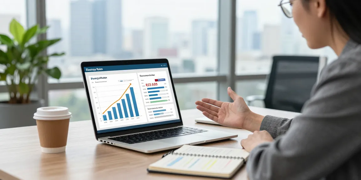 Business energy comparison UK scene with professionals analyzing rates and savings in a modern office