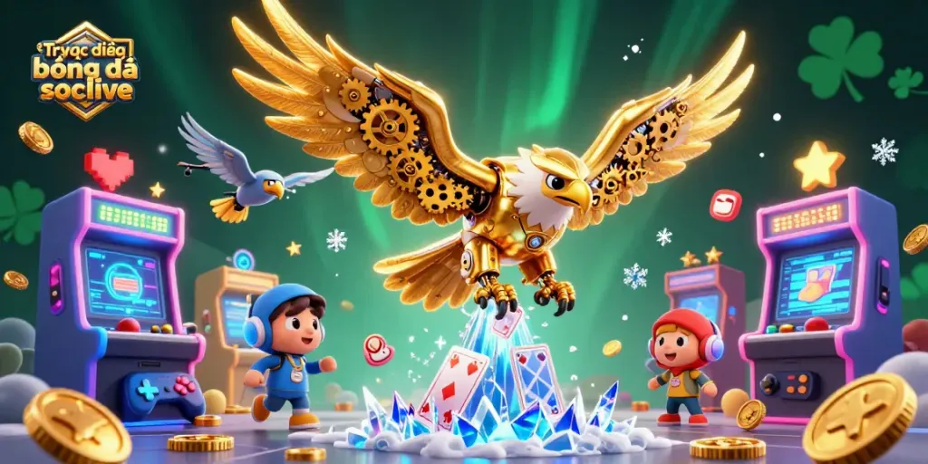 Experience Trực tiếp bóng đá socolive thrilling action with a cybernetic eagle and vibrant casino elements.
