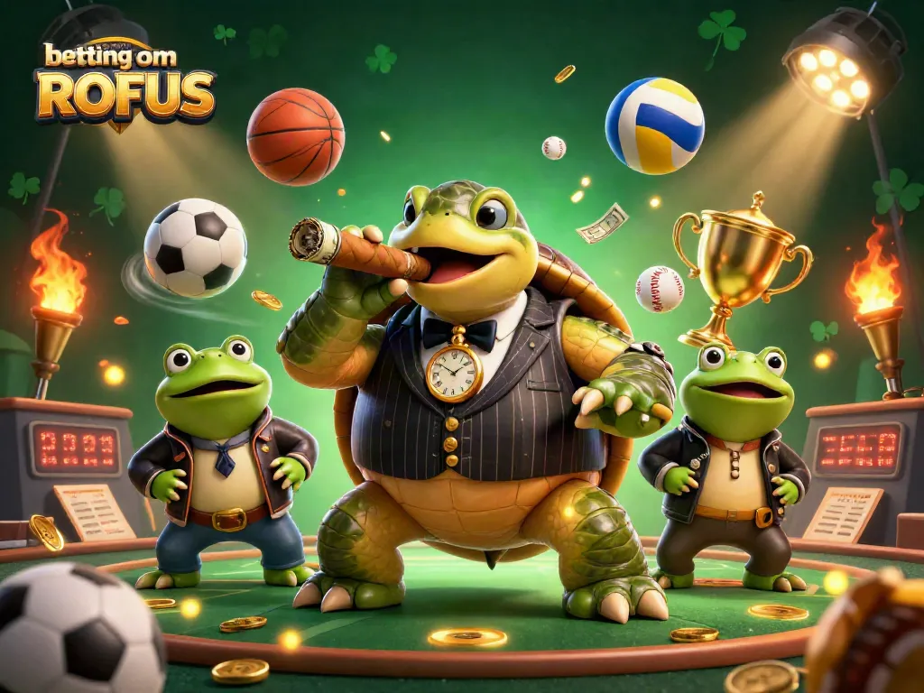 Engage in betting uden om ROFUS with vibrant casino-themed illustration of tortoise mobster and bullfrog enforcers.
