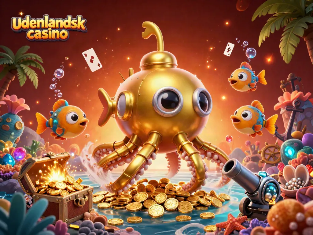 Engage with the underwater adventure at a udenlandsk casino featuring a golden kraken and treasure elements.