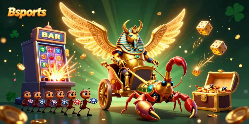 Experience the thrill of Bsports with a vibrant 3D illustration featuring exciting casino elements and characters.