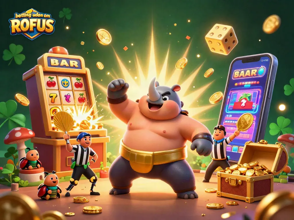 Betting uden om ROFUS - Experience exhilarating action with a lively casino scene featuring sumo beetles and golden rewards.