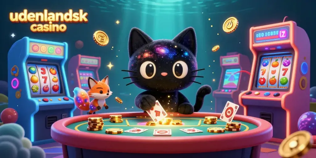 Engage in the exciting world of udenlandsk casino at a cosmic gaming table with vibrant characters.