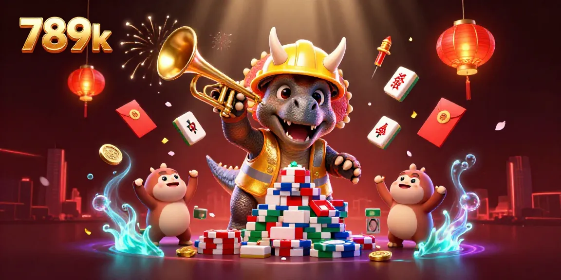 Watch as the 789k triceratops builds a vibrant poker chip pyramid amidst a celebration.