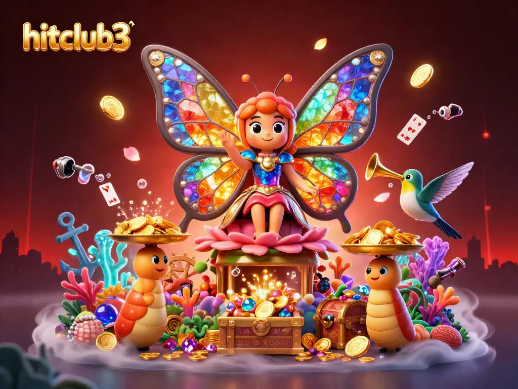 View the rich 3D illustration of hitclub3 featuring a butterfly queen and casino elements for an immersive gambling scene.