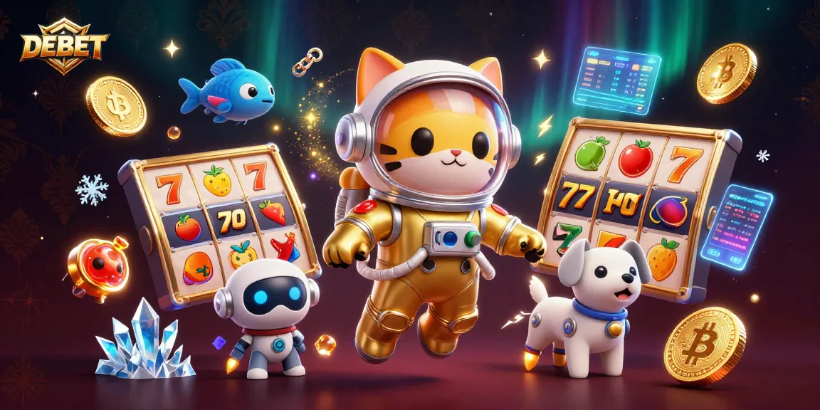 Experience exciting gambling with DEBET in a vibrant 3D cartoon casino illustration.
