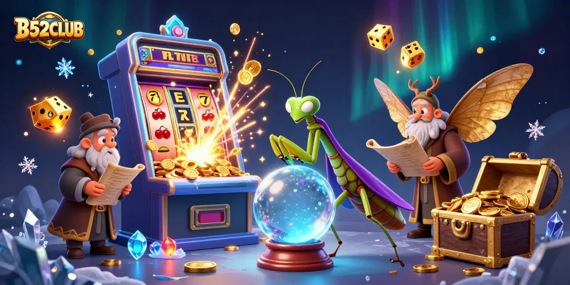 Engage with B52CLUB's vibrant casino scene featuring fortune tellers and slot machines.