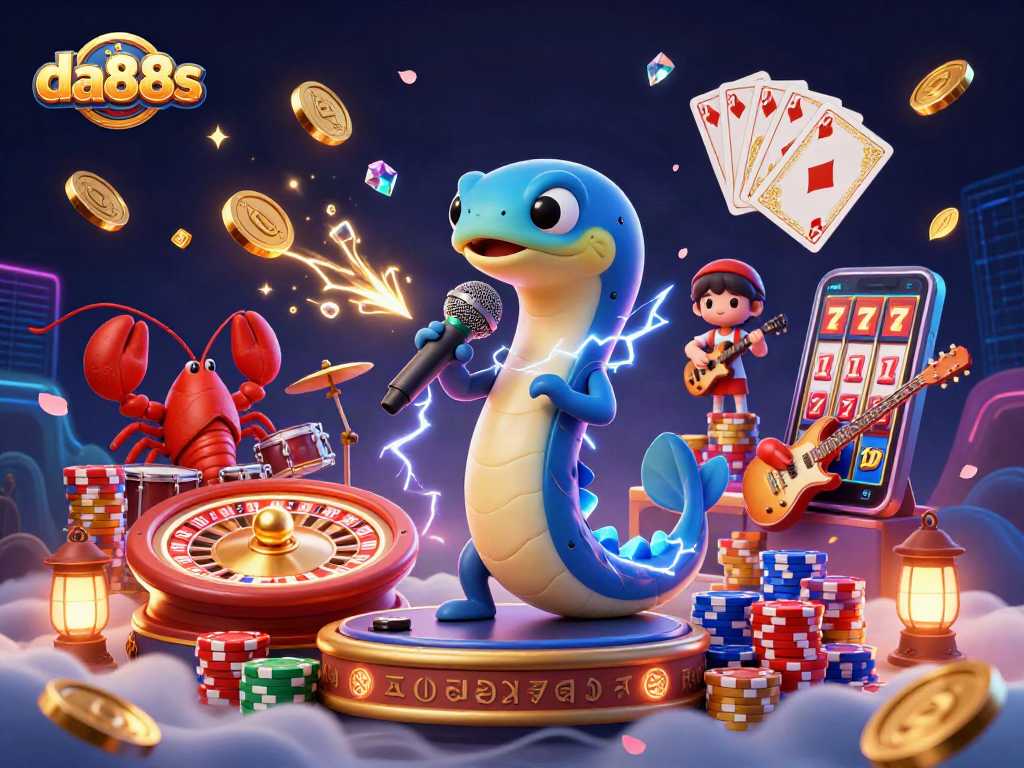 Spin and win at da88s with electric eel DJ and dynamic casino scene filled with excitement.