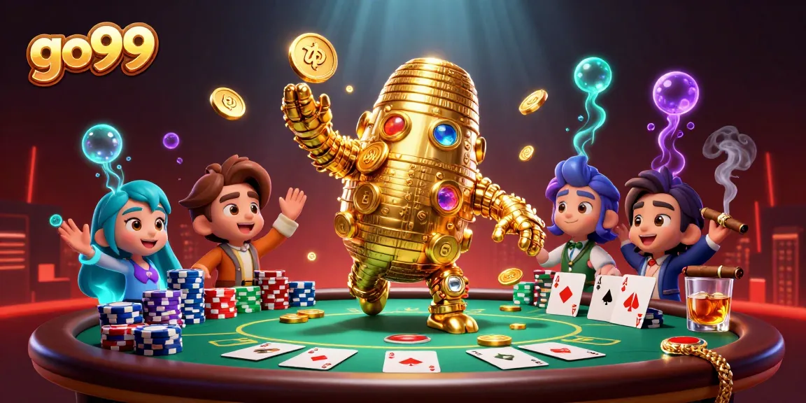 Experience the thrill of go99's dynamic gaming with illuminated poker elements in this 3D illustration.
