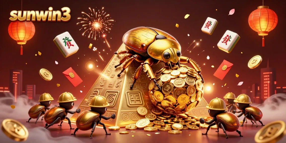 Experience the thrill of winning at sunwin3 with a golden dung beetle rolling coins.