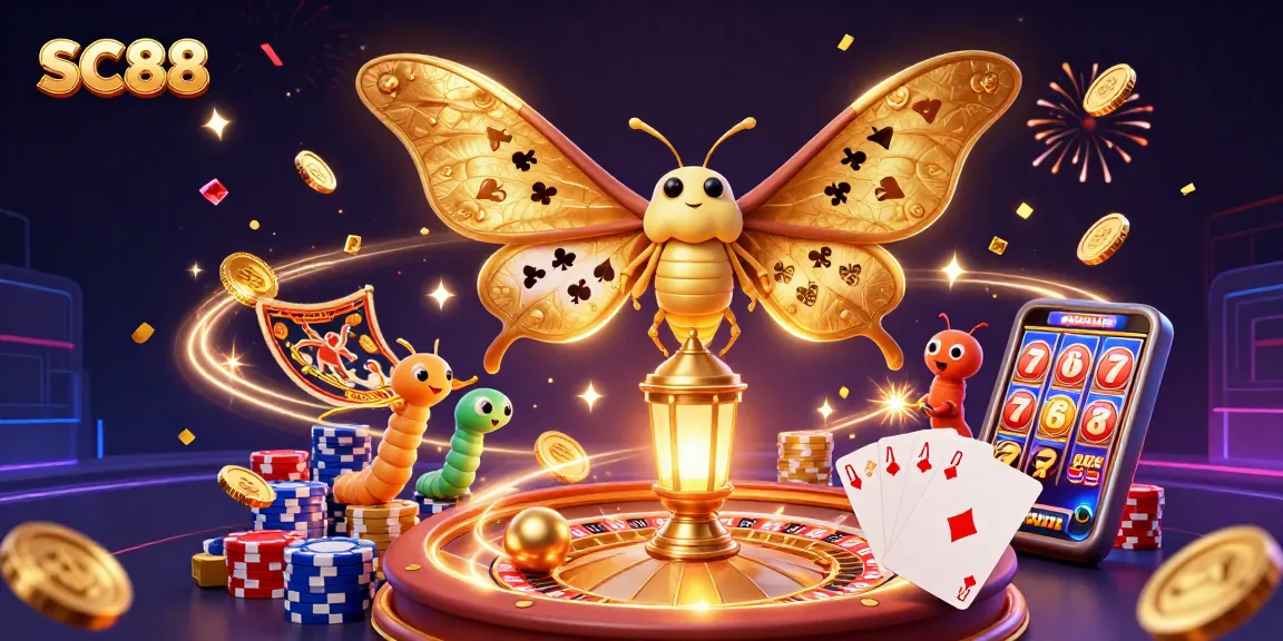 Feel the excitement of SC88’s casino experience with dazzling moths, coins, and gems!
